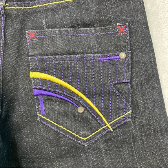 Attitude Gold Denim Jeans Women's 14 Purple Yellow Embroidered Purple Stitching - Picture 7 of 12